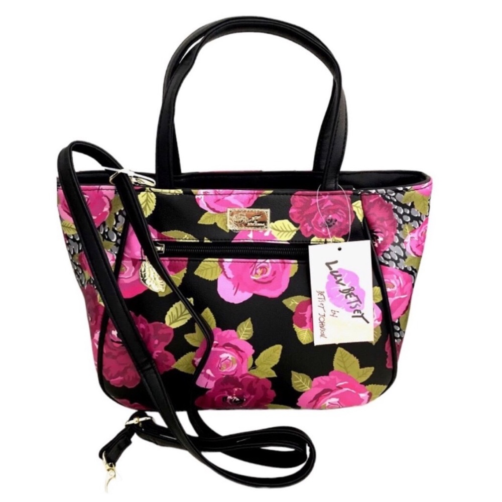Luv Betsey Satchel LBEVE Roses, Black/Red/Pink (Retired)